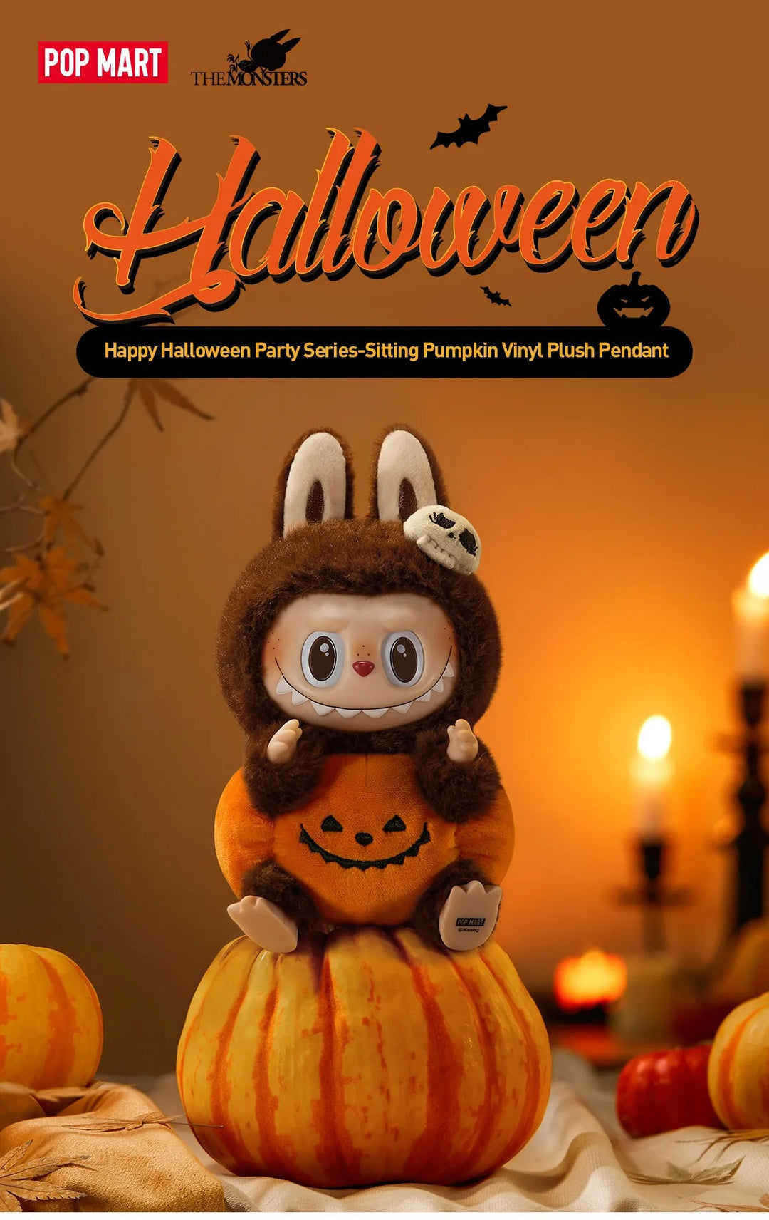 POP MART The Monsters Labubu Happy Halloween Party Series - Sitting Pumpkin Vinyl Plush Pendant