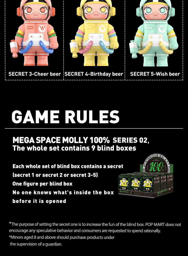 POP MART MEGA SPACE MOLLY 100% SERIES 02-B Blind Box Toys Doll Cute Action Figure Desktop Ornaments Gift Collection