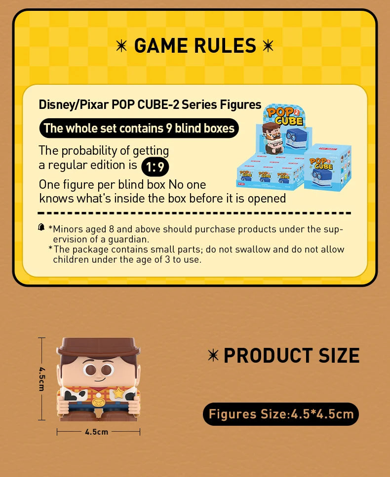 POP MART Disney/Pixar POP CUBE - 2 Series Figures Mystery Box 1PC/9PCS POPMART Blind Box Cute Figurine Toy Action Figure