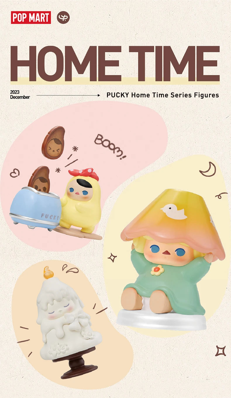 POP MART PUCKY Home Time Series Mystery Box 1PC/9PCS POPMART Blind Box Anime Action Figure Cute Figurine